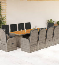 11-tlg. Garten-Essgruppe mit Kissen Grau Poly Rattan