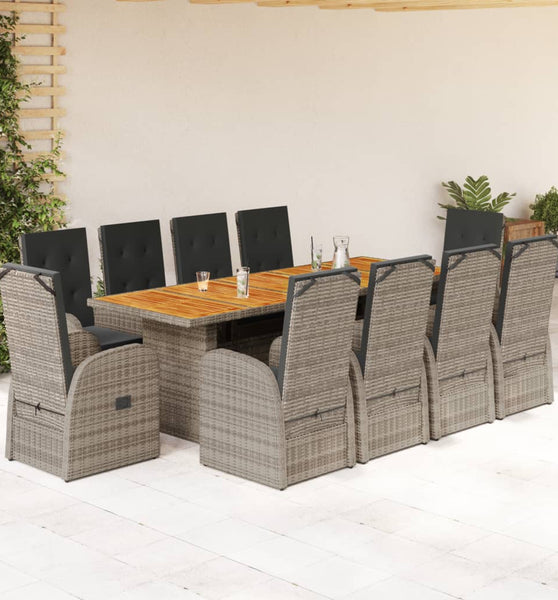 11-tlg. Garten-Essgruppe mit Kissen Grau Poly Rattan