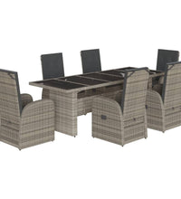 7-tlg. Garten-Essgruppe mit Kissen Grau Poly Rattan