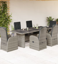 7-tlg. Garten-Essgruppe mit Kissen Grau Poly Rattan