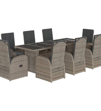 9-tlg. Garten-Essgruppe mit Kissen Grau Poly Rattan