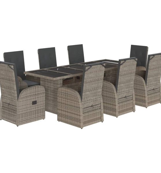 9-tlg. Garten-Essgruppe mit Kissen Grau Poly Rattan