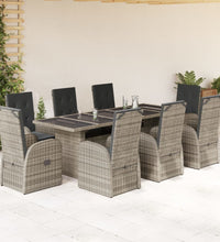 9-tlg. Garten-Essgruppe mit Kissen Grau Poly Rattan