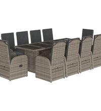 11-tlg. Garten-Essgruppe mit Kissen Grau Poly Rattan