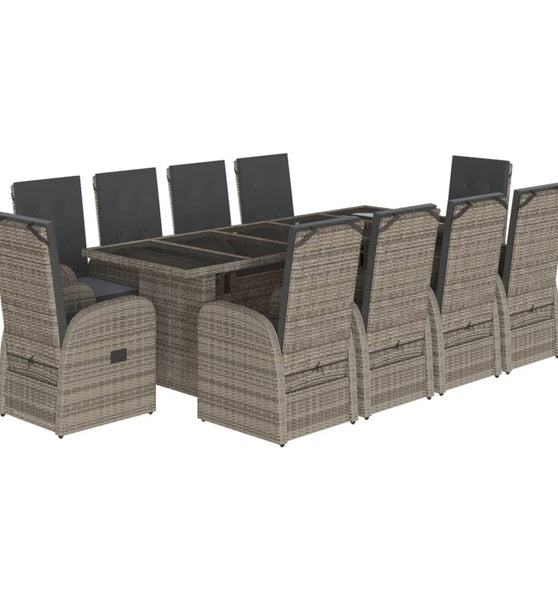 11-tlg. Garten-Essgruppe mit Kissen Grau Poly Rattan