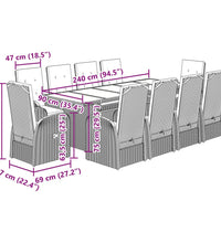 11-tlg. Garten-Essgruppe mit Kissen Grau Poly Rattan