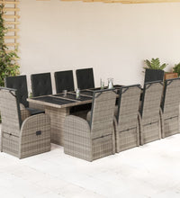 11-tlg. Garten-Essgruppe mit Kissen Grau Poly Rattan