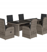 7-tlg. Garten-Essgruppe mit Kissen Grau Poly Rattan