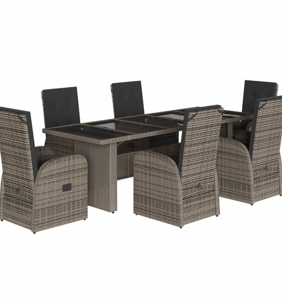 7-tlg. Garten-Essgruppe mit Kissen Grau Poly Rattan