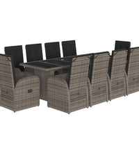 11-tlg. Garten-Essgruppe mit Kissen Grau Poly Rattan