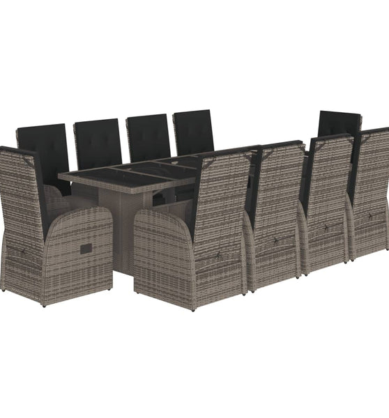 11-tlg. Garten-Essgruppe mit Kissen Grau Poly Rattan