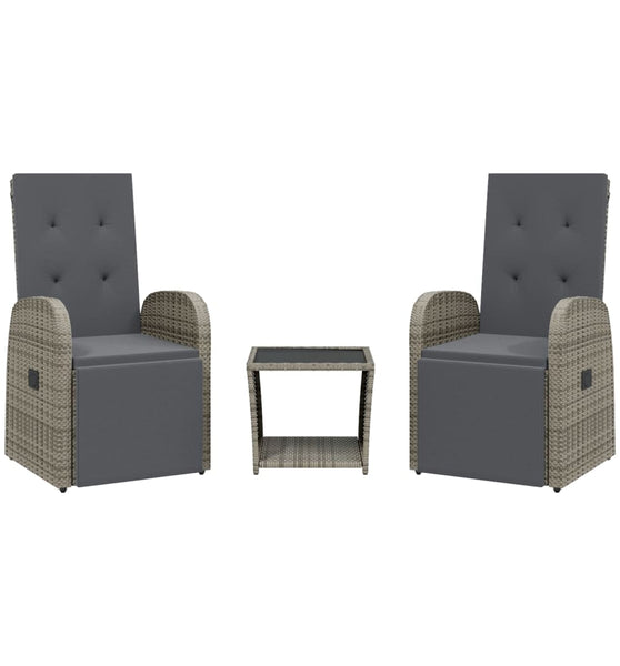 3-tlg. Garten-Essgruppe mit Kissen Grau Poly Rattan