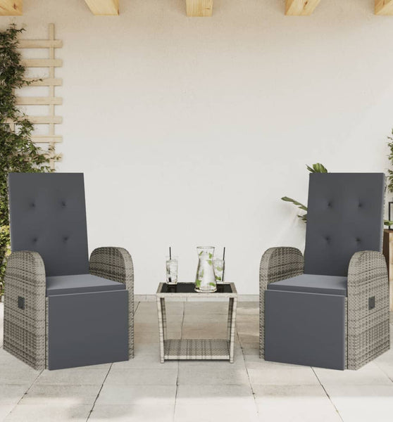 3-tlg. Garten-Essgruppe mit Kissen Grau Poly Rattan
