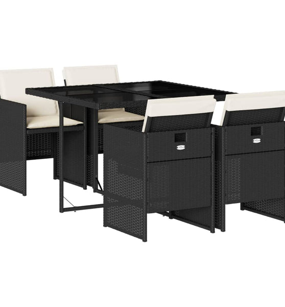 5-tlg. Garten-Essgruppe mit Kissen Schwarz Poly Rattan