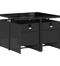 5-tlg. Garten-Essgruppe mit Kissen Schwarz Poly Rattan