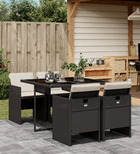 5-tlg. Garten-Essgruppe mit Kissen Schwarz Poly Rattan