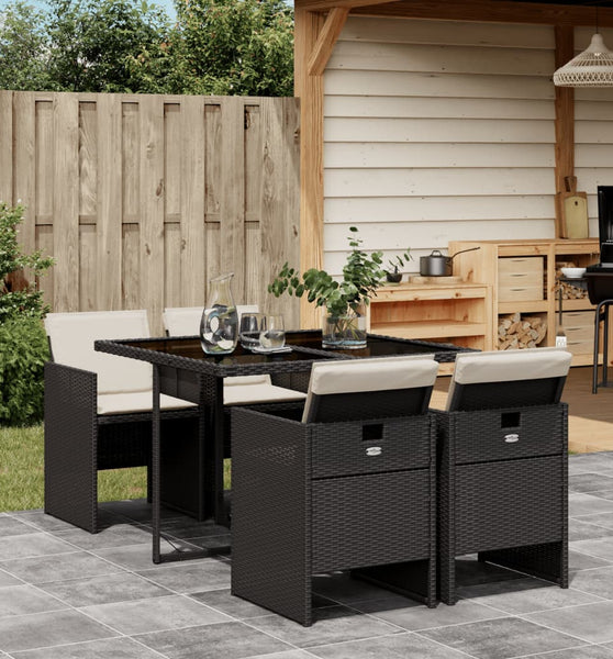 5-tlg. Garten-Essgruppe mit Kissen Schwarz Poly Rattan