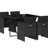 5-tlg. Garten-Essgruppe mit Kissen Schwarz Poly Rattan