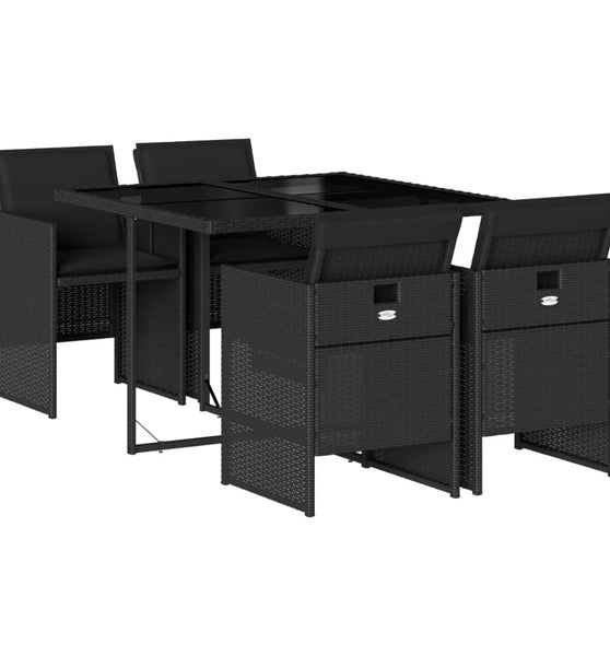 5-tlg. Garten-Essgruppe mit Kissen Schwarz Poly Rattan