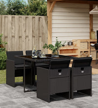 5-tlg. Garten-Essgruppe mit Kissen Schwarz Poly Rattan