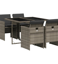 5-tlg. Garten-Essgruppe mit Kissen Grau Poly Rattan