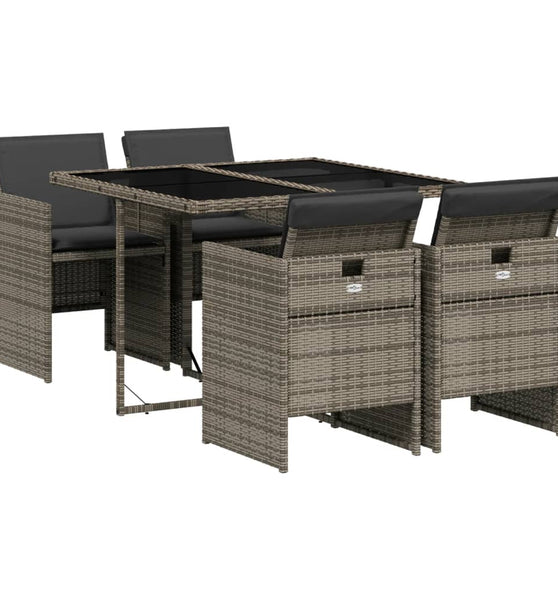5-tlg. Garten-Essgruppe mit Kissen Grau Poly Rattan