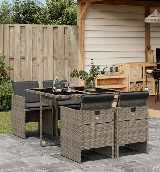 5-tlg. Garten-Essgruppe mit Kissen Grau Poly Rattan
