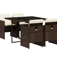 5-tlg. Garten-Essgruppe mit Kissen Braun Poly Rattan