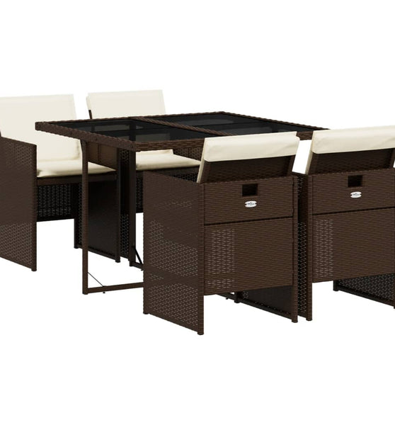 5-tlg. Garten-Essgruppe mit Kissen Braun Poly Rattan