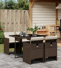 5-tlg. Garten-Essgruppe mit Kissen Braun Poly Rattan