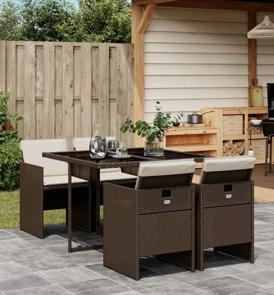 5-tlg. Garten-Essgruppe mit Kissen Braun Poly Rattan