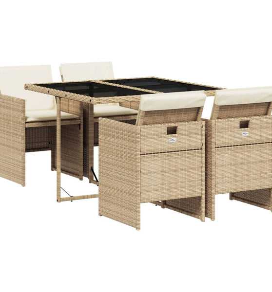 5-tlg. Garten-Essgruppe mit Kissen Beige Poly Rattan