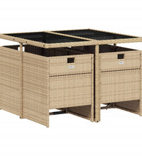 5-tlg. Garten-Essgruppe mit Kissen Beige Poly Rattan