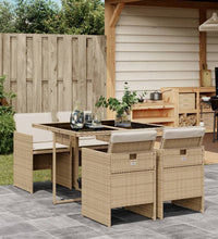 5-tlg. Garten-Essgruppe mit Kissen Beige Poly Rattan
