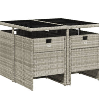 5-tlg. Garten-Essgruppe mit Kissen Hellgrau Poly Rattan