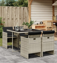 5-tlg. Garten-Essgruppe mit Kissen Hellgrau Poly Rattan