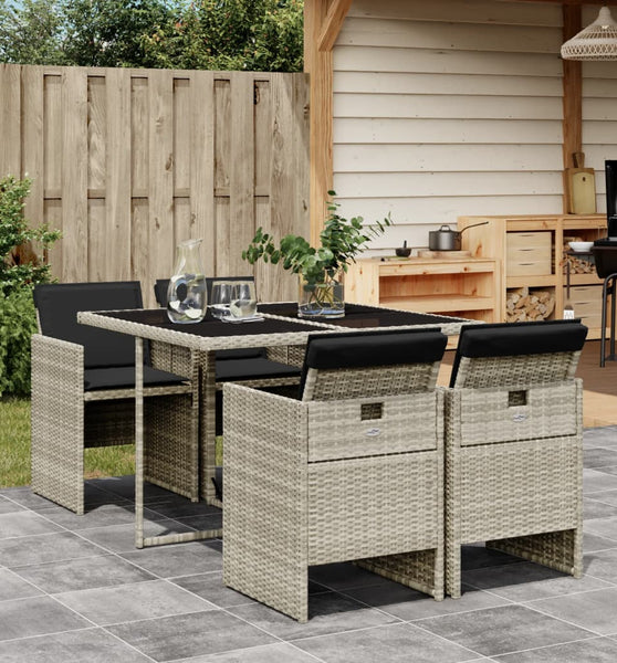 5-tlg. Garten-Essgruppe mit Kissen Hellgrau Poly Rattan
