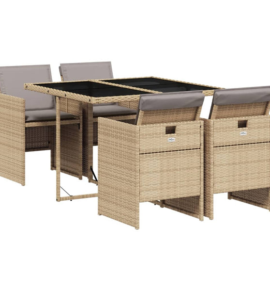 5-tlg. Garten-Essgruppe mit Kissen Beigemischung Poly Rattan