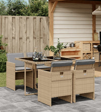 5-tlg. Garten-Essgruppe mit Kissen Beigemischung Poly Rattan