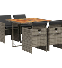5-tlg. Garten-Essgruppe mit Kissen Grau Poly Rattan