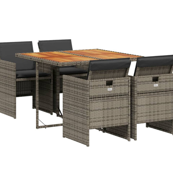 5-tlg. Garten-Essgruppe mit Kissen Grau Poly Rattan