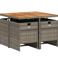 5-tlg. Garten-Essgruppe mit Kissen Grau Poly Rattan