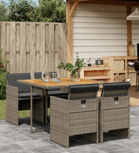 5-tlg. Garten-Essgruppe mit Kissen Grau Poly Rattan
