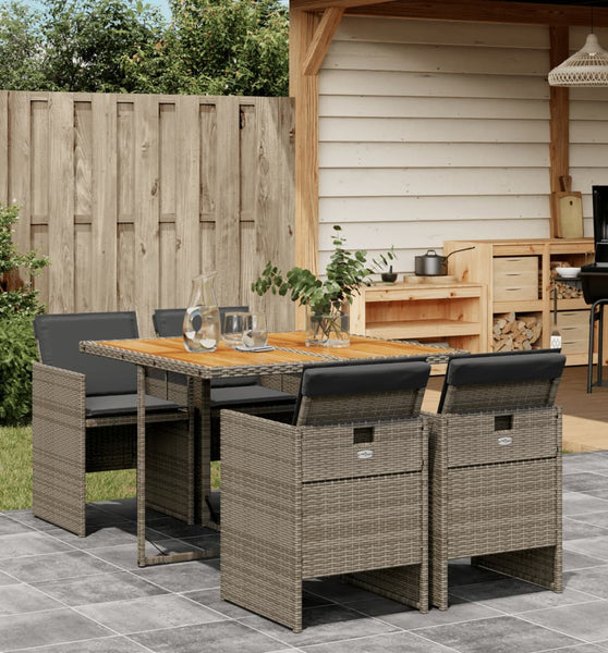 5-tlg. Garten-Essgruppe mit Kissen Grau Poly Rattan