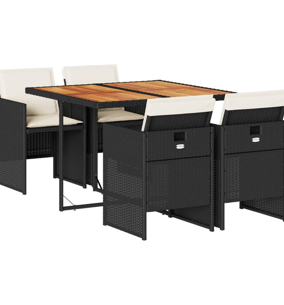 5-tlg. Garten-Essgruppe mit Kissen Schwarz Poly Rattan