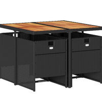 5-tlg. Garten-Essgruppe mit Kissen Schwarz Poly Rattan