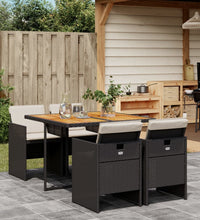 5-tlg. Garten-Essgruppe mit Kissen Schwarz Poly Rattan