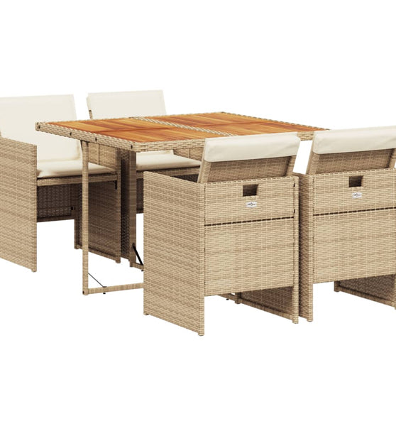 5-tlg. Garten-Essgruppe mit Kissen Beige Poly Rattan