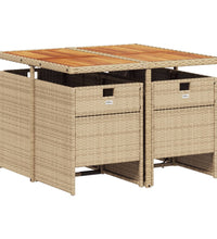 5-tlg. Garten-Essgruppe mit Kissen Beige Poly Rattan