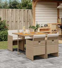 5-tlg. Garten-Essgruppe mit Kissen Beige Poly Rattan